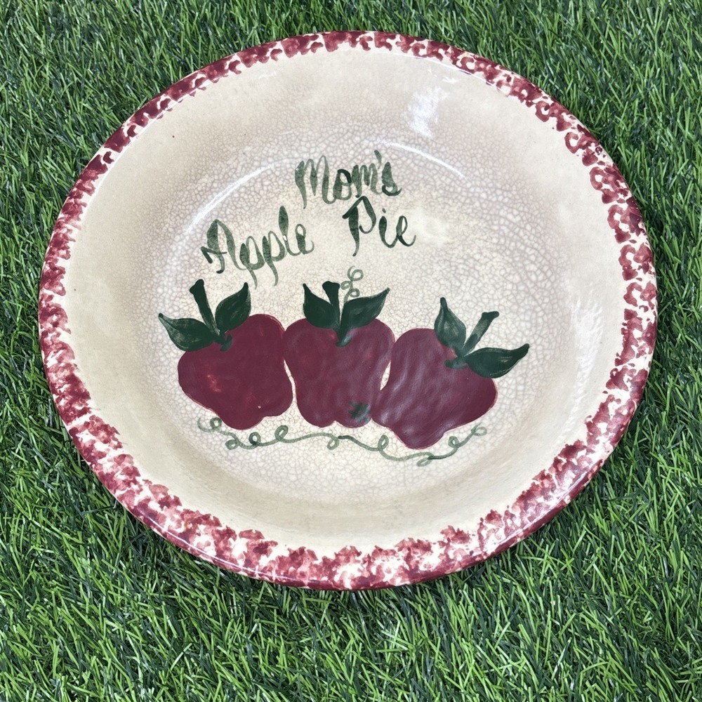 Vintage East Texas Pottery Mom's Apple Pie Ceramic Pie Dish Apple Country Decor